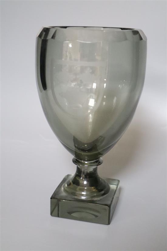 A Kosta triple crown glass vase, signed, height 20cm